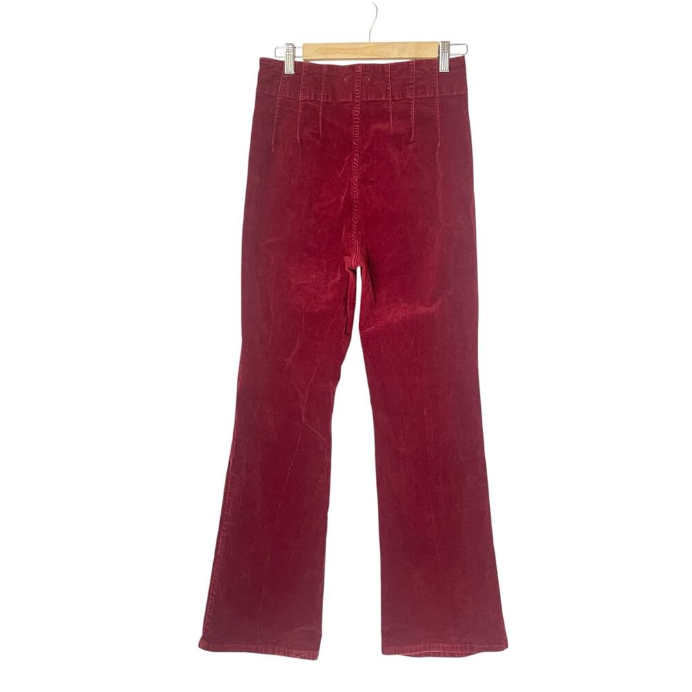 Avec Les Filles Fine Wale Corduroy High Rise Flare Pants Burgundy Size 10 Boho - Picture 3 of 10